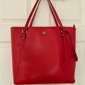 Red Coach Peyton Leather Zip Top Tote Bag